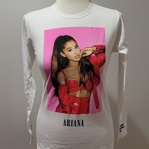 ARIANA GRANDE PINK LONG SLEEVE CREWNECK TSHIRT DANGEROUS WOMEN TOUR CONCERT TEE